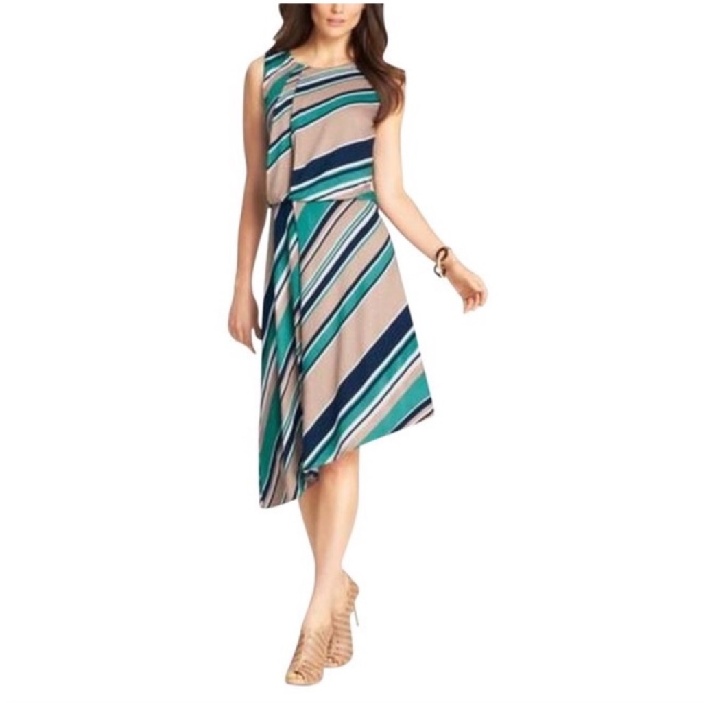 Ann Taylor Striped Asymmetrical Sleeveless Maxi Dress Sz Large